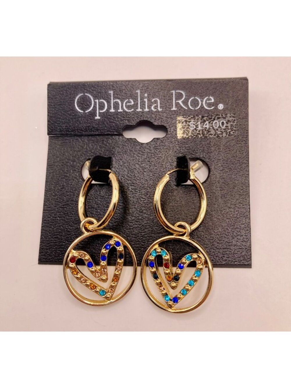 New With Tags Ophelia Roe Gold-Tone Multicolor Heart Circle Drop Earrings -115B